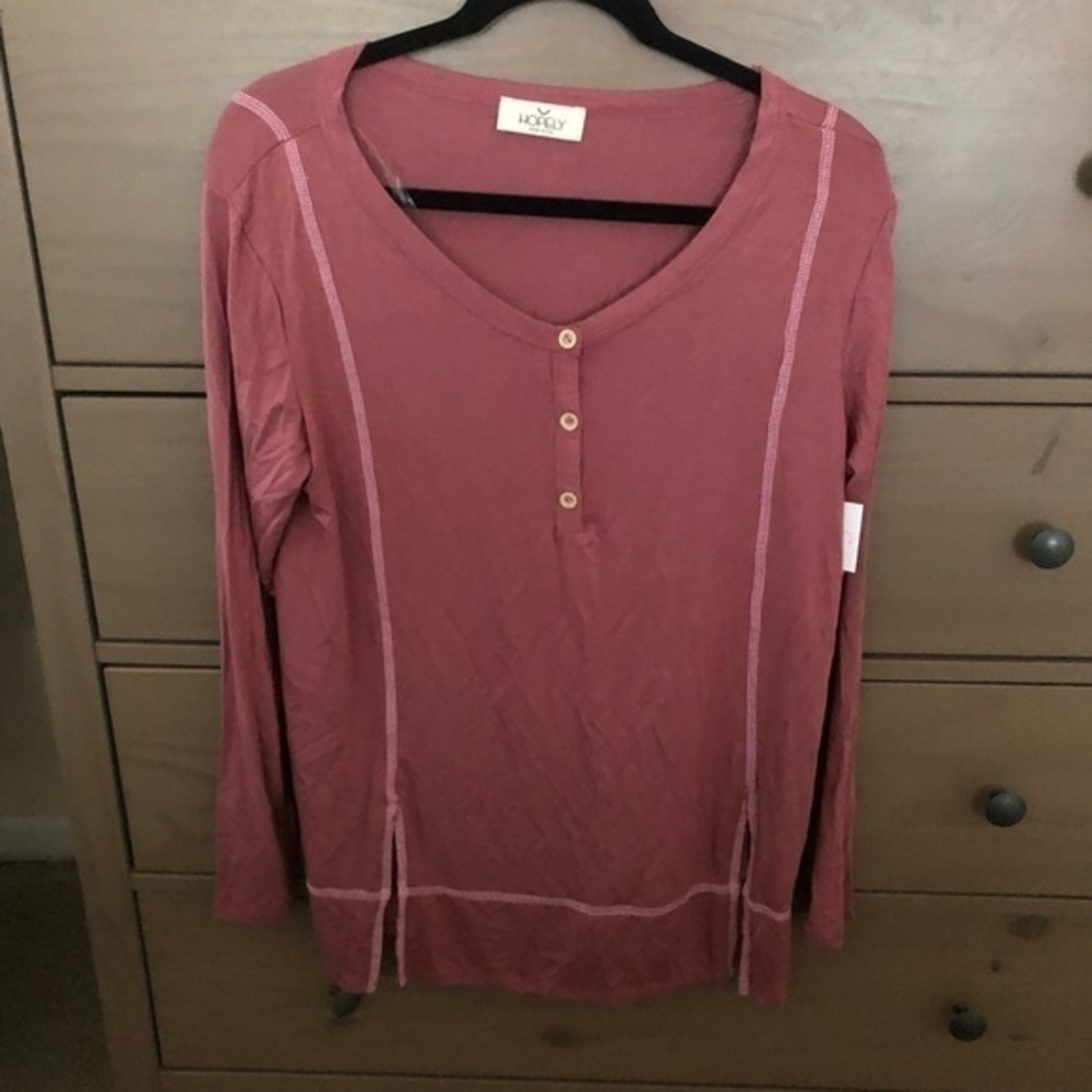 NWT Hopely Henley mauve long sleeve tunic.M.